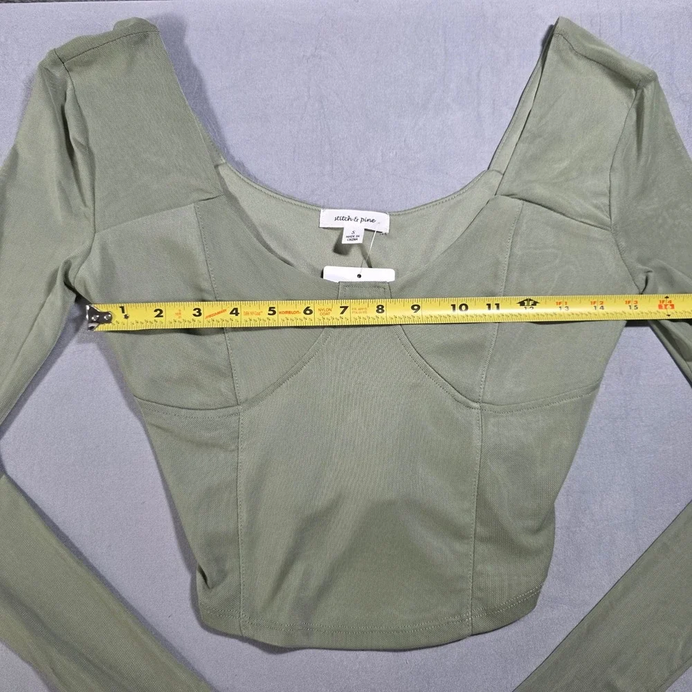 Stitch & Pine Women Seaspray Green Corset Style Long Sleeve Crop Top Small NEW